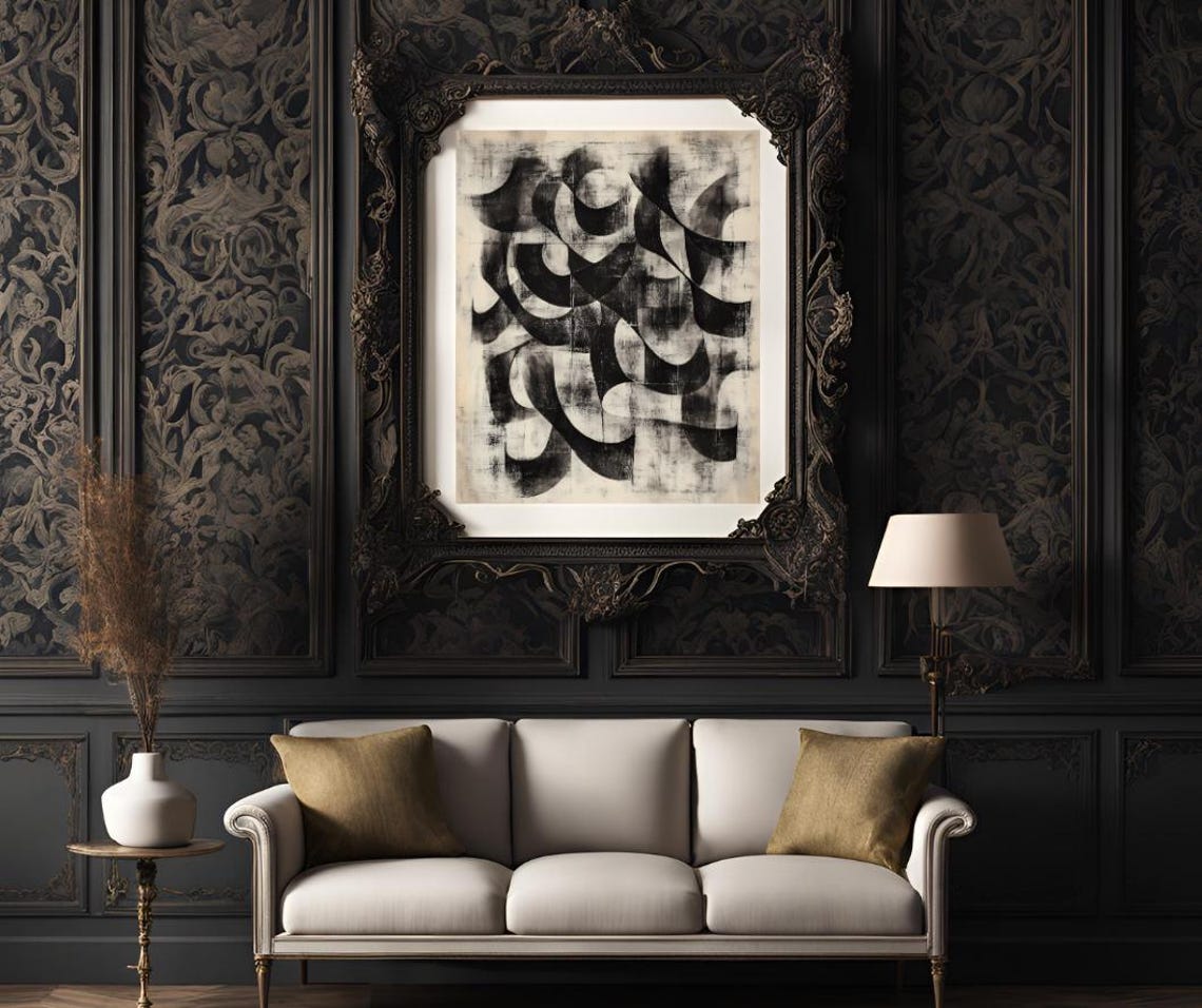 Bold Black Abstract Ink Loop Strokes on Cream Background Art Poster - Image 3