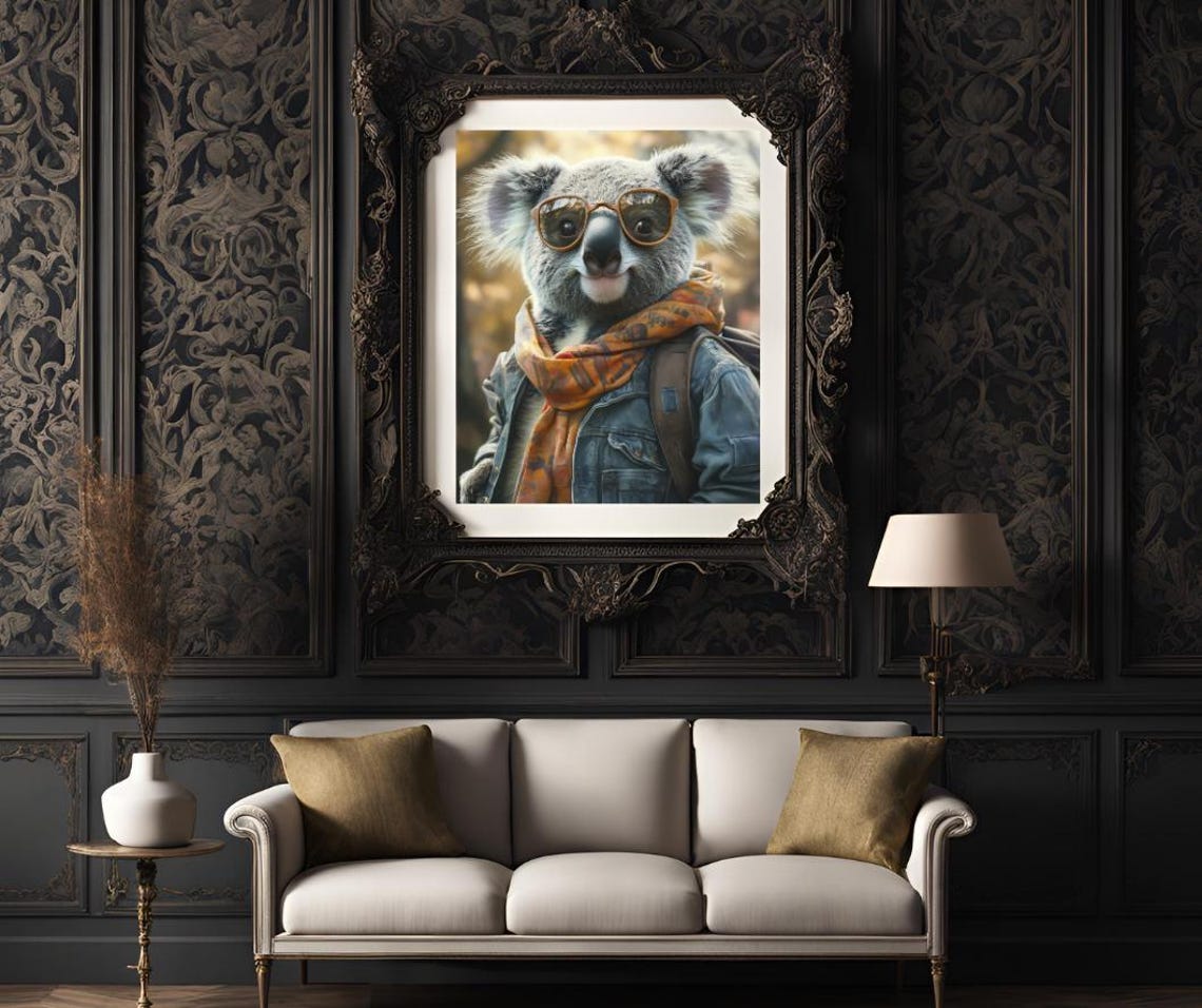 Koala Backpacker With Sunglasses Scarf and Denim Jacket Art Poster - Image 3