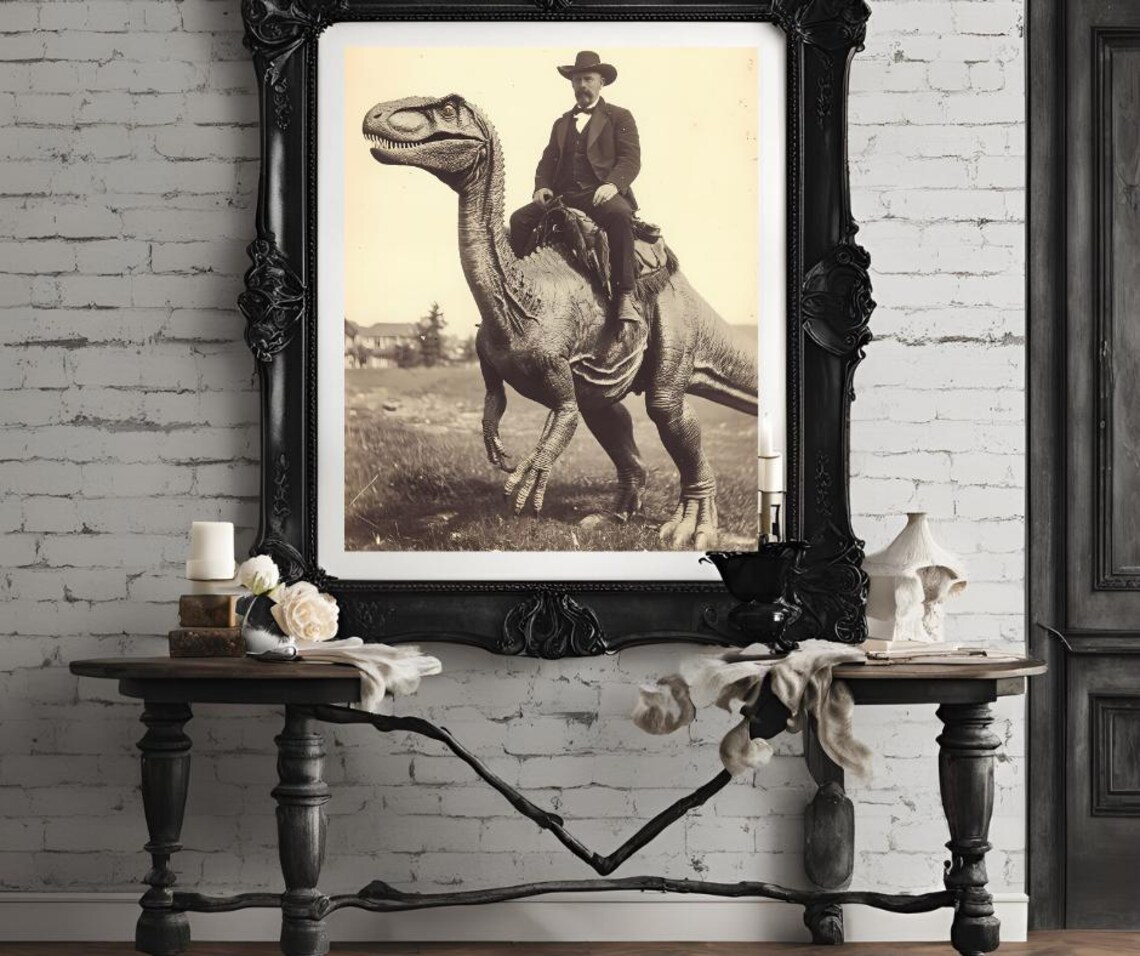 Dinosaur Cowboy Vintage Gothic Western Art Print - Image 4