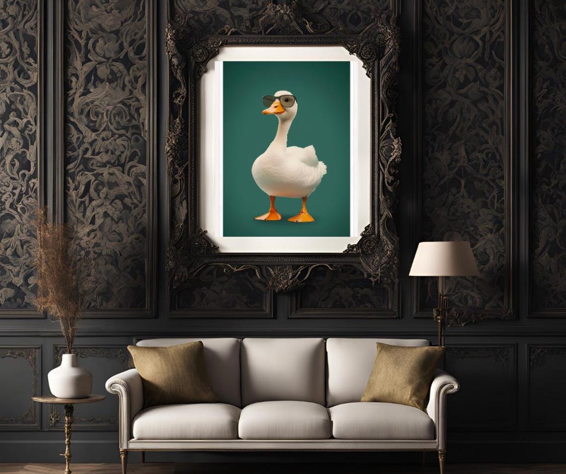 White Goose Wearing Sunglasses Pop Art Portrait on Green Poster - Image 3