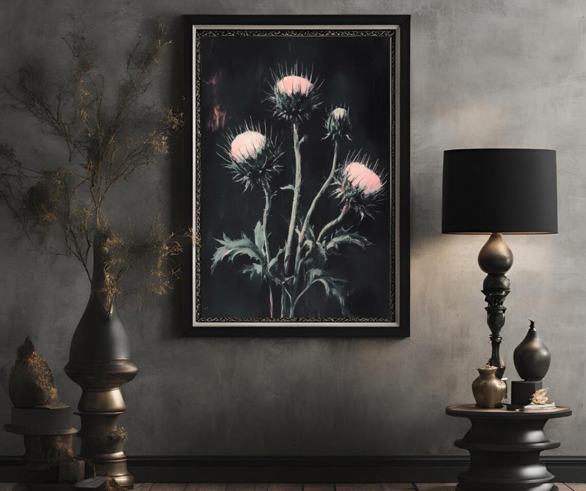 Thistle Art Print, Dark Academia Botanical Decor - Image 2