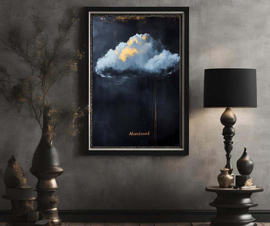 Moody Dark Cloud With Gold Accents Abandoned Word Art Poster - Image 2