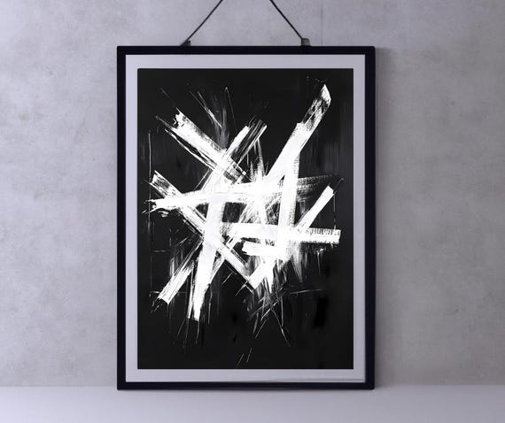 Black White Grey Abstract Art Prints Modern Painting Neutral Gallery Wall Decor