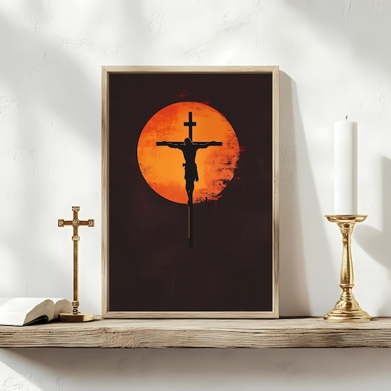 Crucifixion Silhouette Art, Modern Christian Print