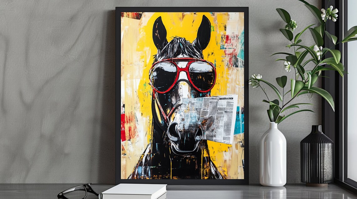 Horse Wearing Sunglasses Pop Art Portrait Fun Colorful Animal Poster
