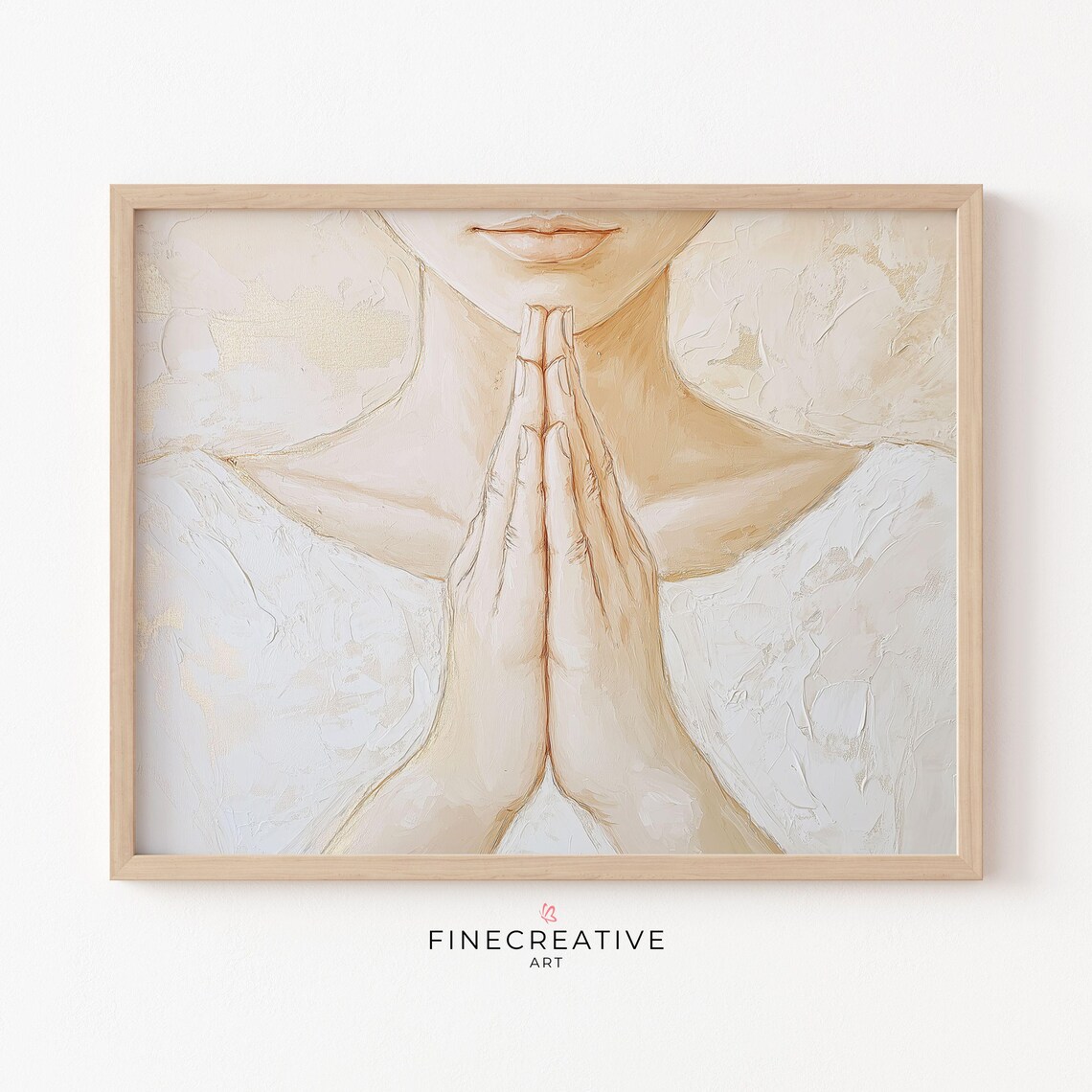 Woman Hands in Prayer Pose Cream Beige Meditation Painting Poster