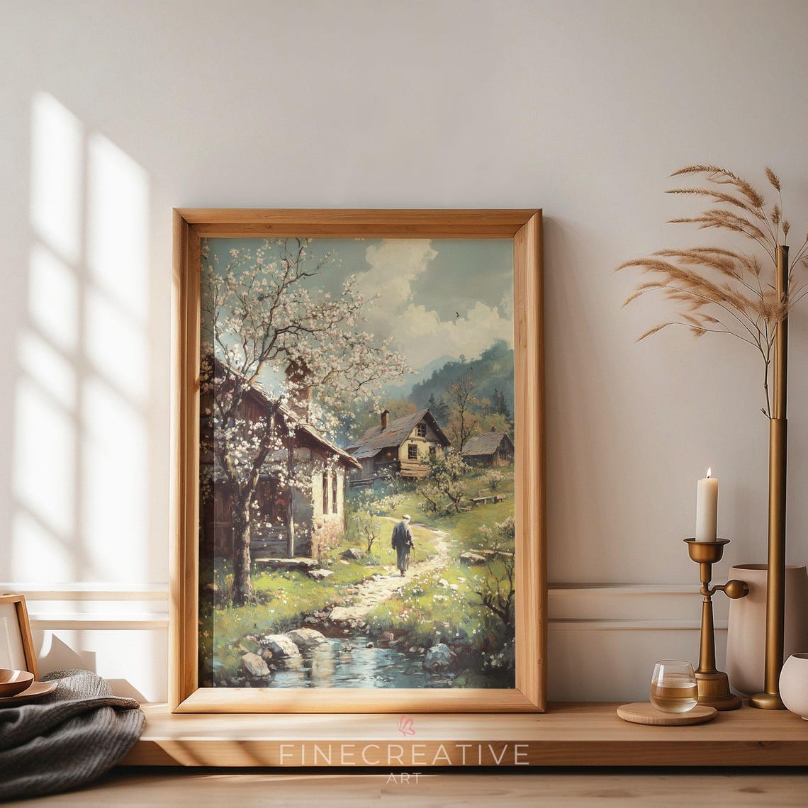 Vintage Farmhouse Print Spring Painting Wall Art Vintage Country Art Cottage Landscape Print G50 - Image 4