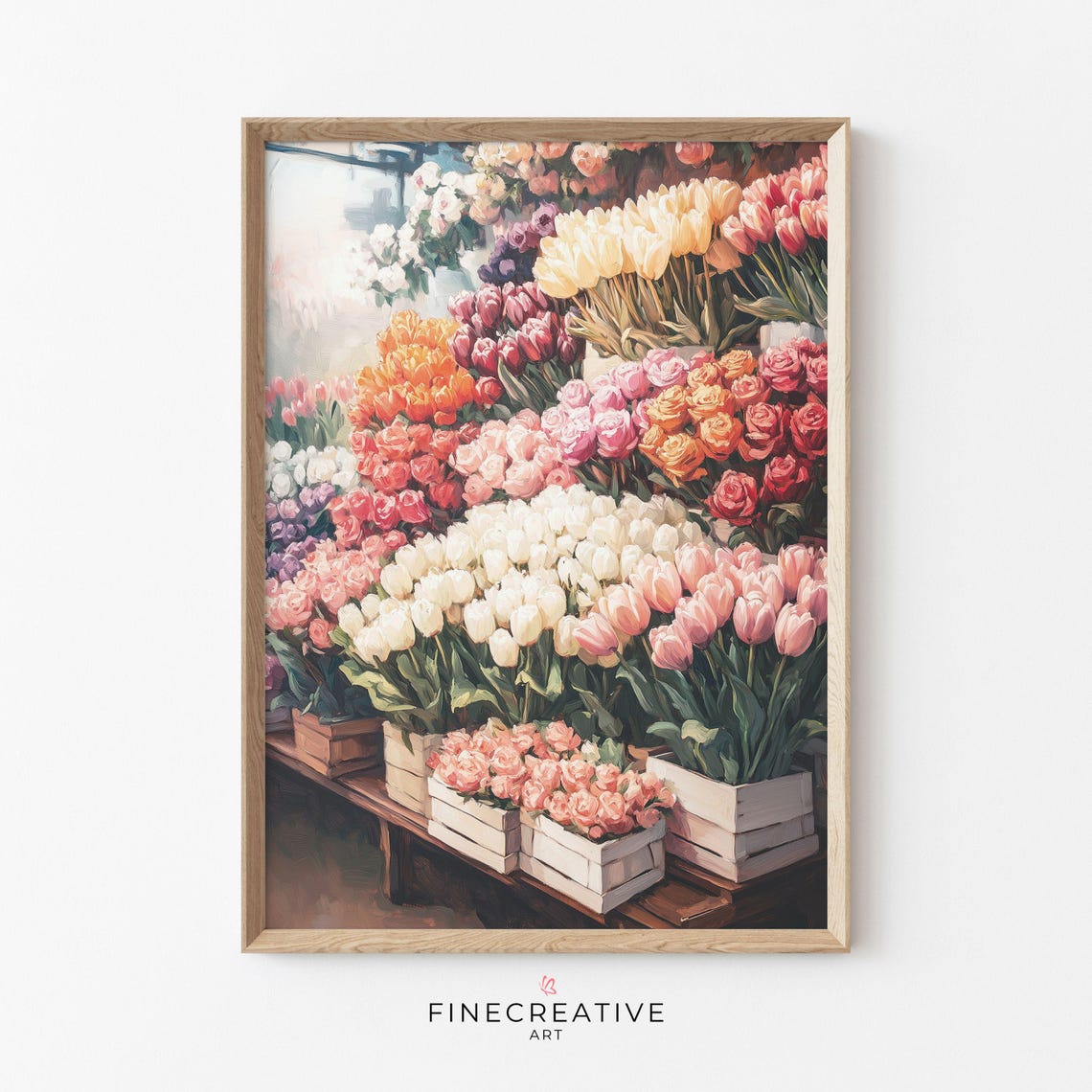 Flower Market Stall Overflowing With Colorful Tulips Wall Art