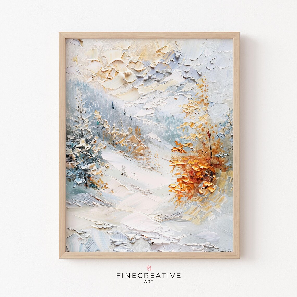 Snowy Mountain Valley Winter Impasto Painting Golden Light Wall Poster