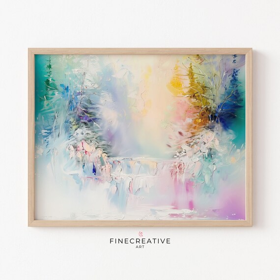 Snowy Waterfall Winter Painting Pastel Dreamy Cascading Falls Wall Poster