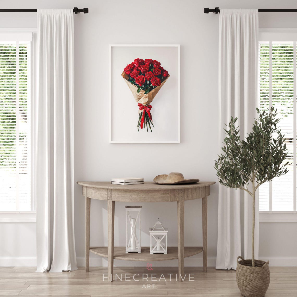 Red Rose Bouquet Wrapped In Kraft Paper Valentines Day Print - Image 2