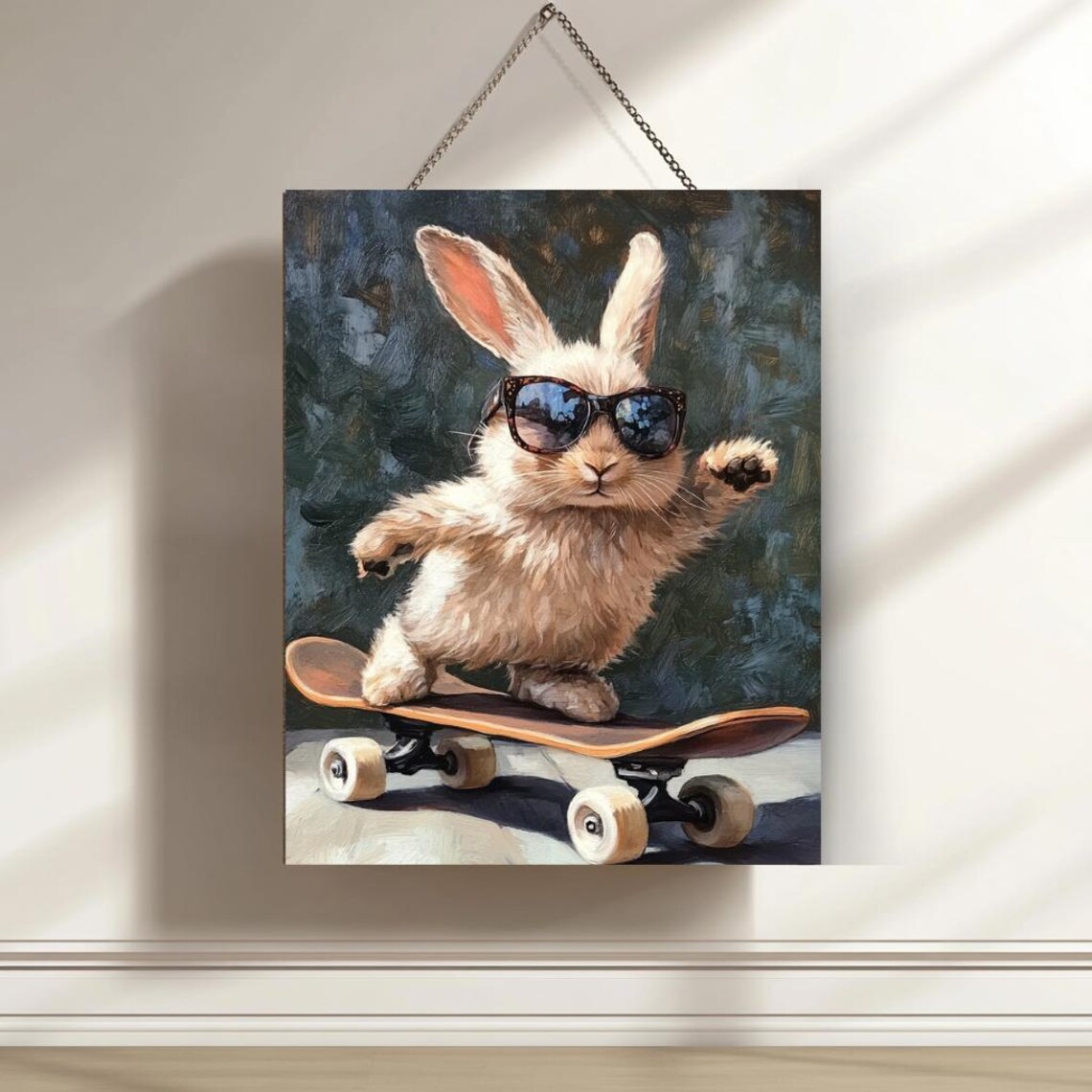 Cool Bunny Riding Skateboard Wearing Sunglasses Funny Animal Poster