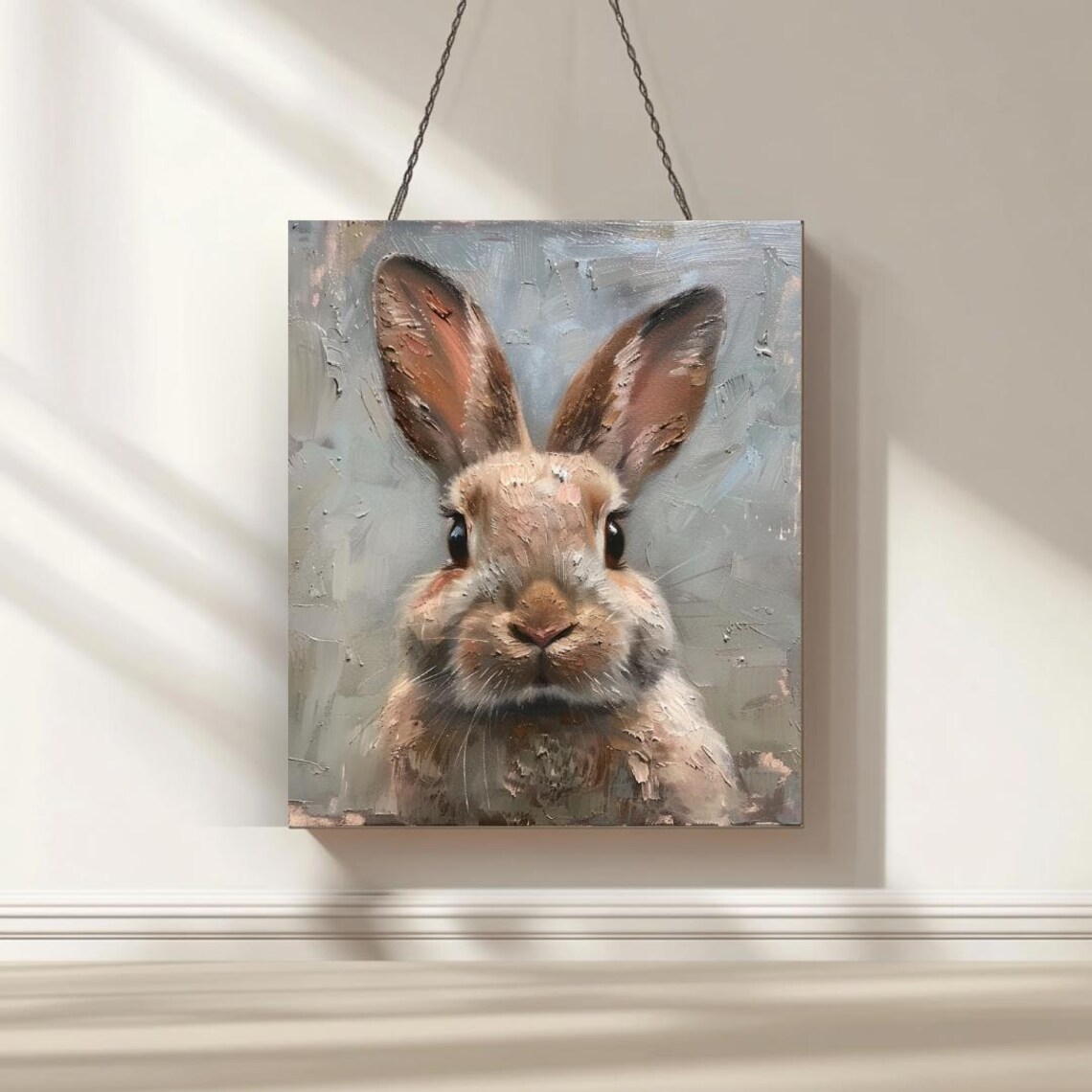 Hare Portrait Oil Painting Textured Impasto Rustic Animal Poster
