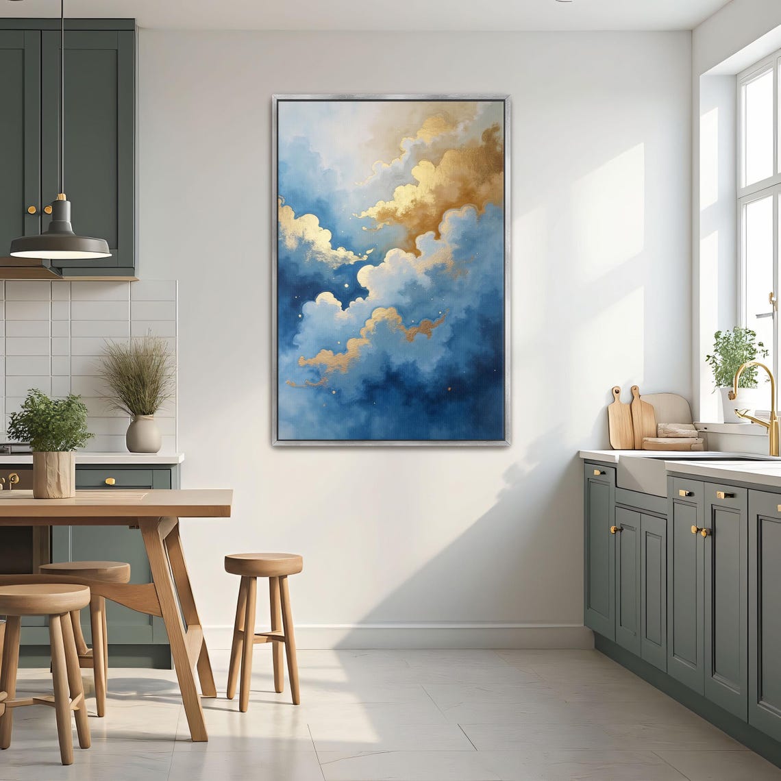 Billowing Blue And Gold Clouds In A Dreamy Sky Painting Poster - Image 2