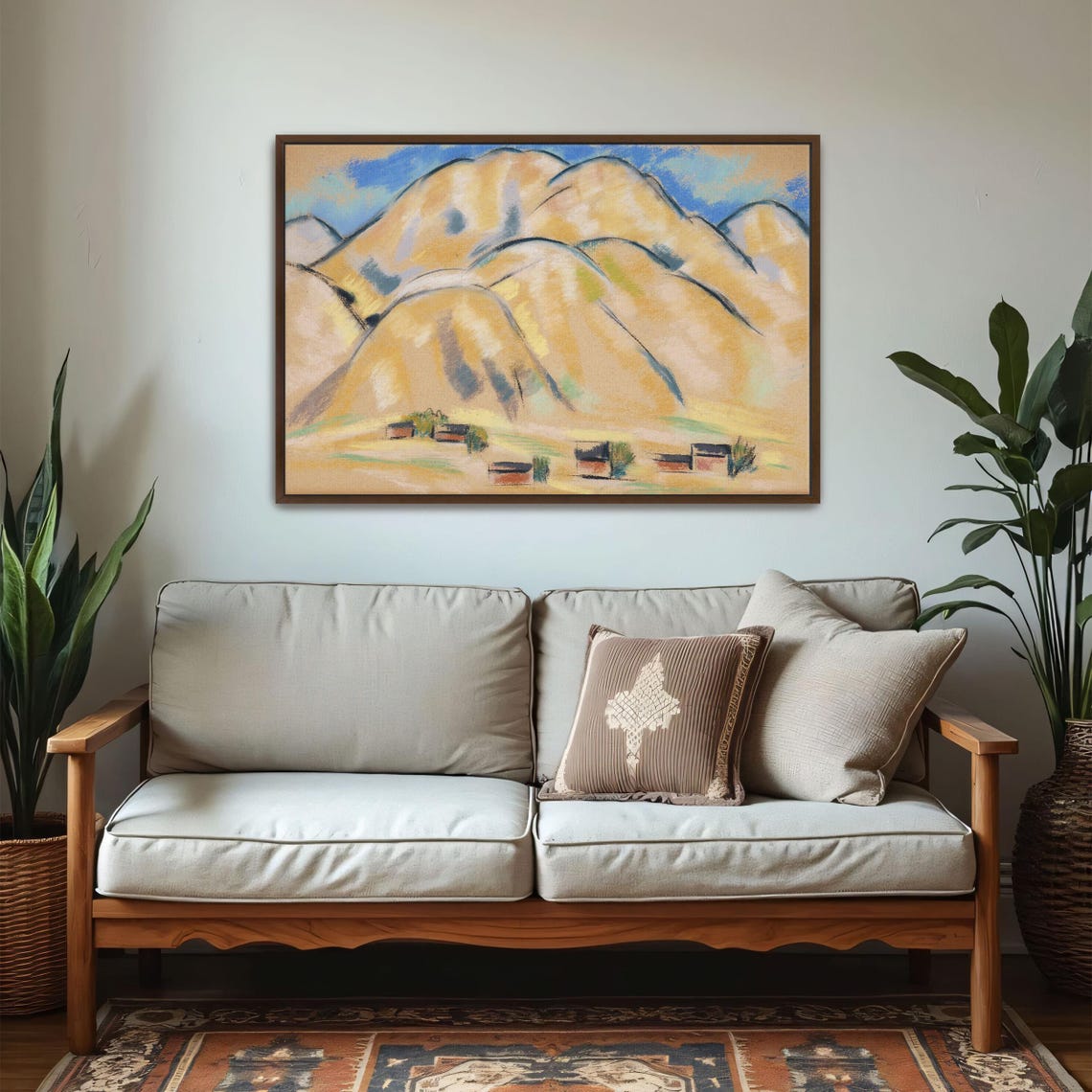 Framed Print Of Pastel Painting Of Hills And Houses Mountain Wall Art Beige And Brown Bedroom Artwork Rustic Pastel Painting - Image 6