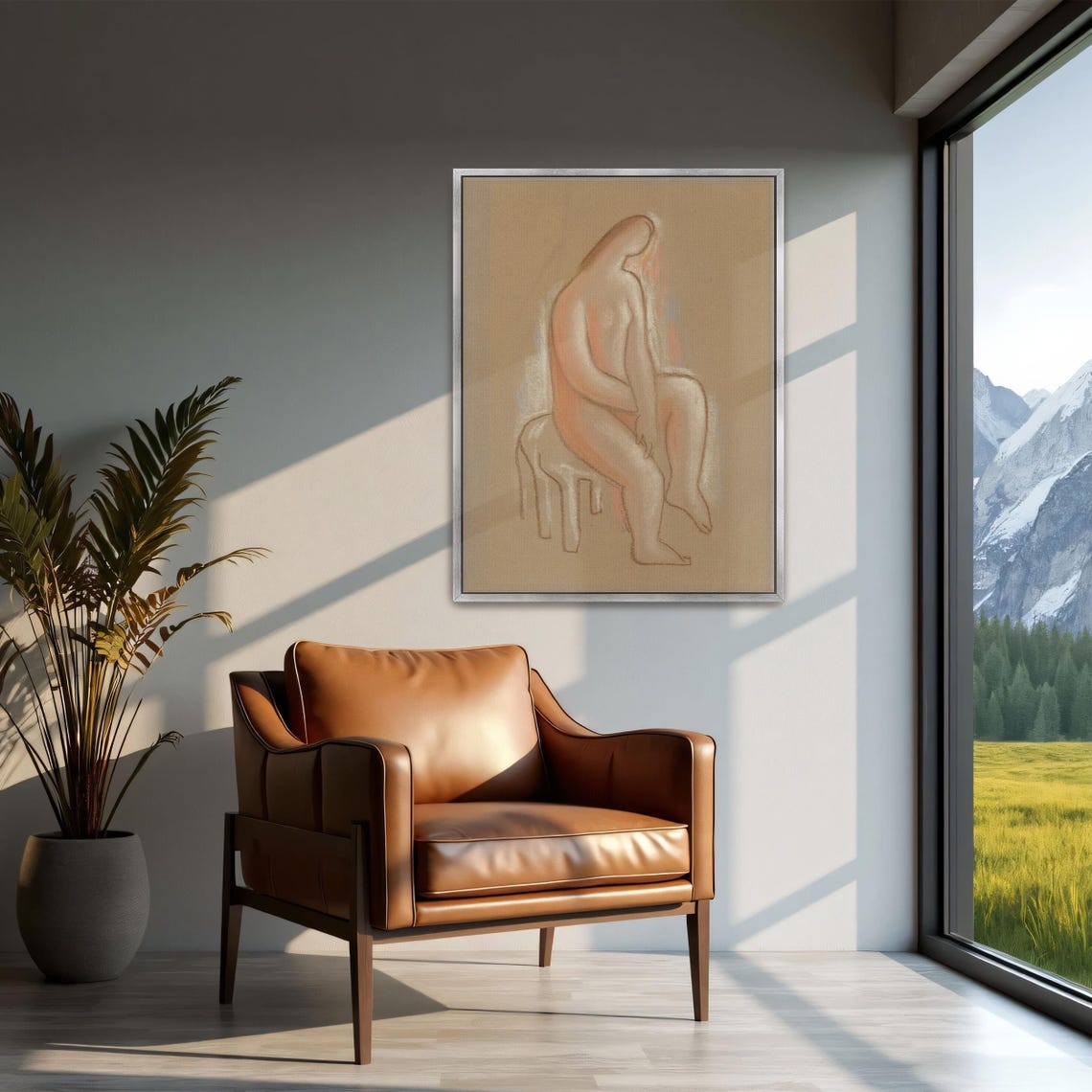 Seated Nude Figure on Stool Soft Chalk Life Drawing Study Poster - Image 2