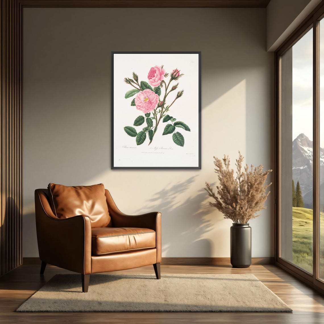 Pink Rose Stem With Buds Classic Botanical Illustration Art Poster - Image 4