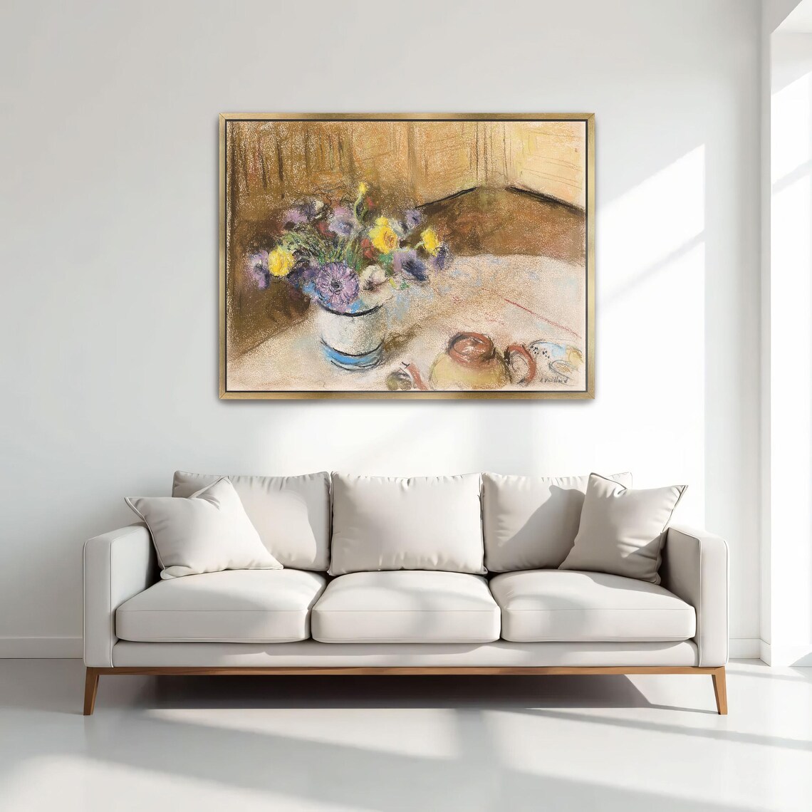 Pastel Still Life of Flower Bouquet with Teapot on a Table Poster - Image 2