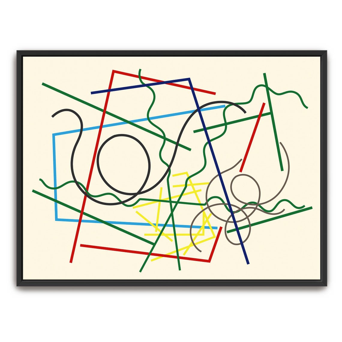 Framed Print Of Abstract Geometric Lines And Shapes Geometric Wall Art Green And Red Entryway Art Contemporary Illustration