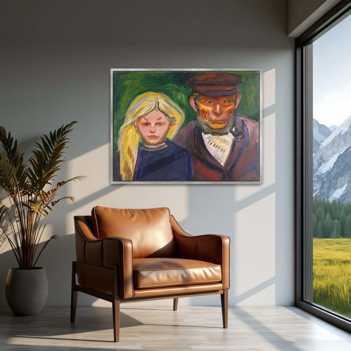 Expressionist Portrait Of Old Fisherman And Young Girl Poster - Image 2