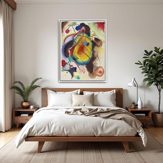 Large Framed Print Of Abstract Watercolor Painting With Circles Geometric Print Yellow And Blue Living Room Decor
