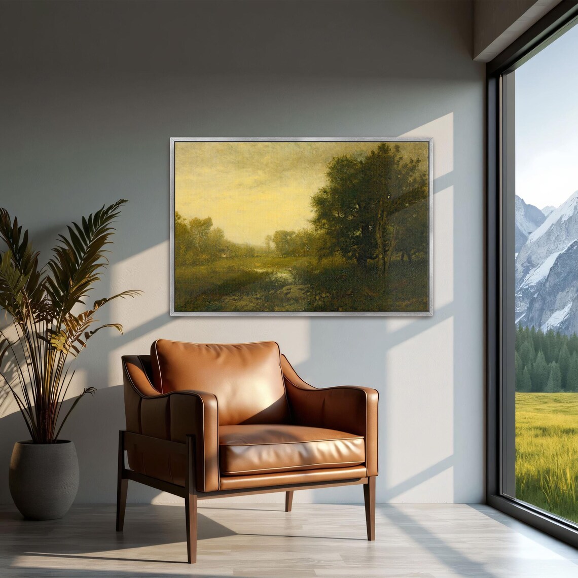 Large Framed Print Of A Summer Landscape With Trees Landscape Fine Art Print Green And Brown Entryway Decor Rustic Oil Painting - Image 2