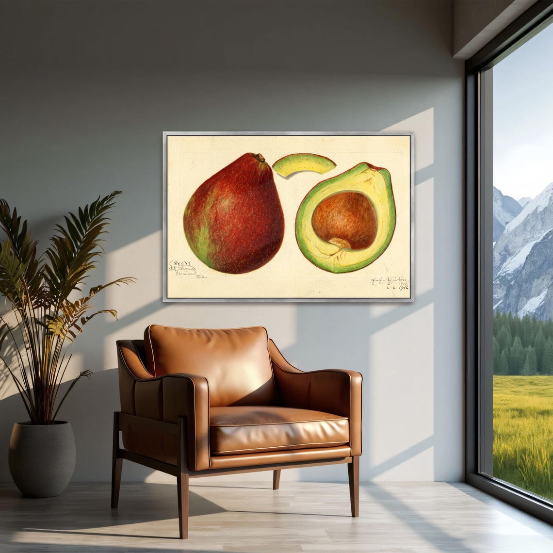 Vintage Botanical Avocado Whole and Half Illustration Art Poster - Image 2