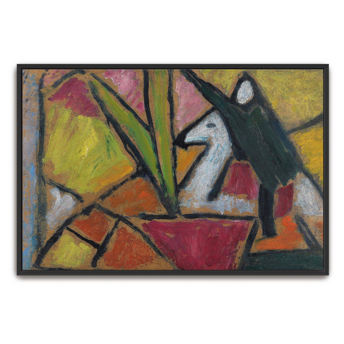 Framed Wall Art Of Abstract Painting Of A White Animal Animal Fine Art Print Green And Yellow Living Room Decor Rustic Oil Painting
