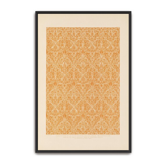 Large Framed Print Of Ornamental Pattern From A Painting Pattern Print White And Orange Bedroom Artwork