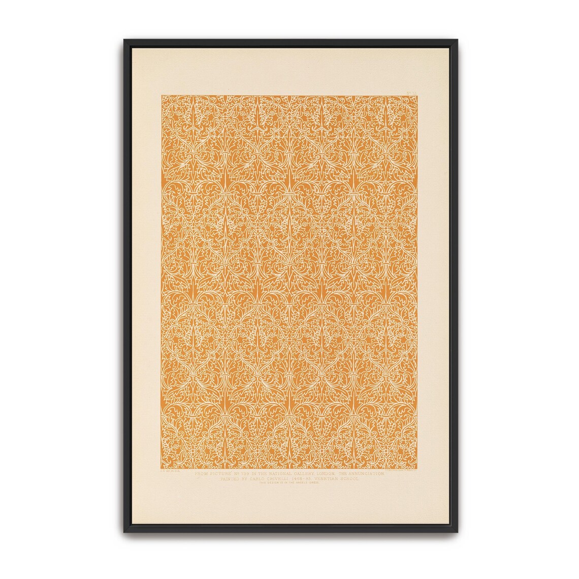 Large Framed Print Of Ornamental Pattern From A Painting Pattern Print White And Orange Bedroom Artwork
