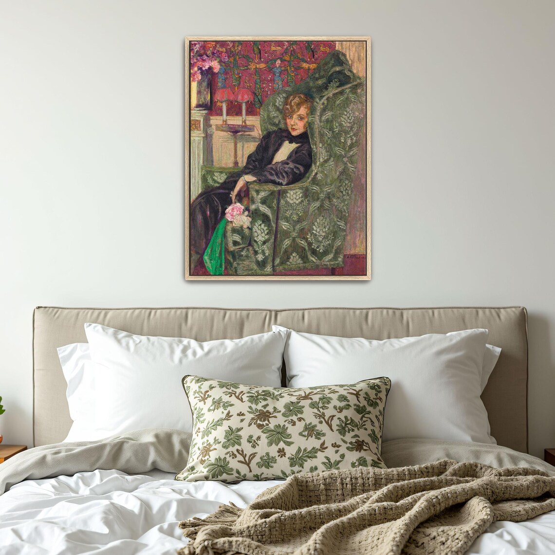 Woman in a Green Armchair with Roses Interior Portrait Poster - Image 5
