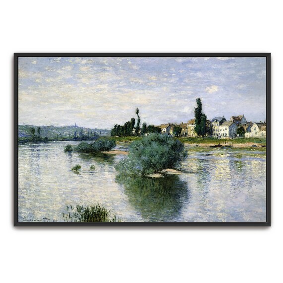 Claude Monet Large Framed Print River Scene With Houses And Trees Landscape Fine Art Print Blue And Green Living Room Artwork