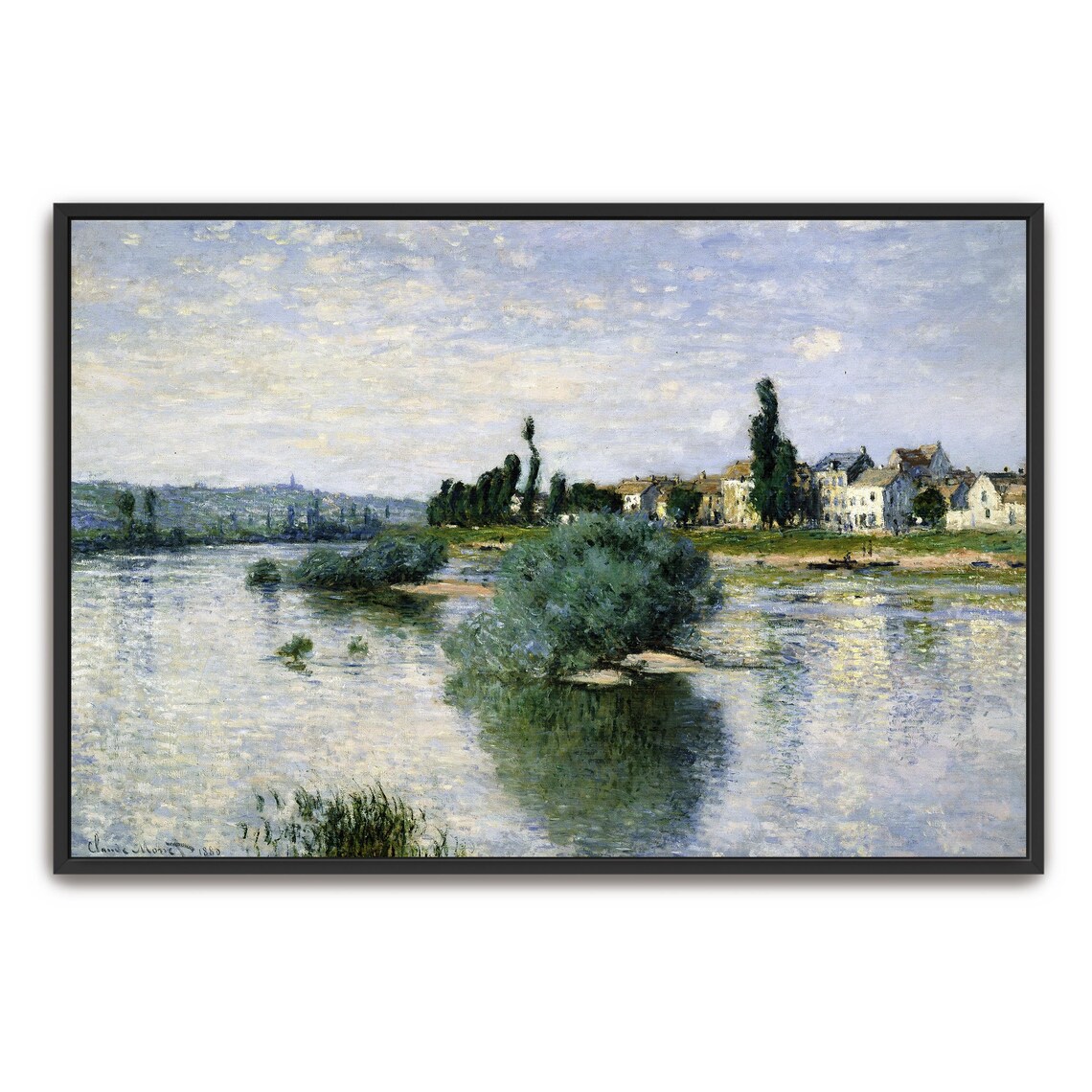Claude Monet Large Framed Print River Scene With Houses And Trees Landscape Fine Art Print Blue And Green Living Room Artwork