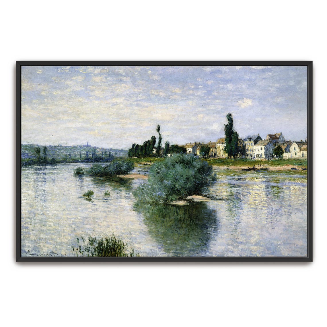 Claude Monet River Scene With Village Houses Signed 1880 Print