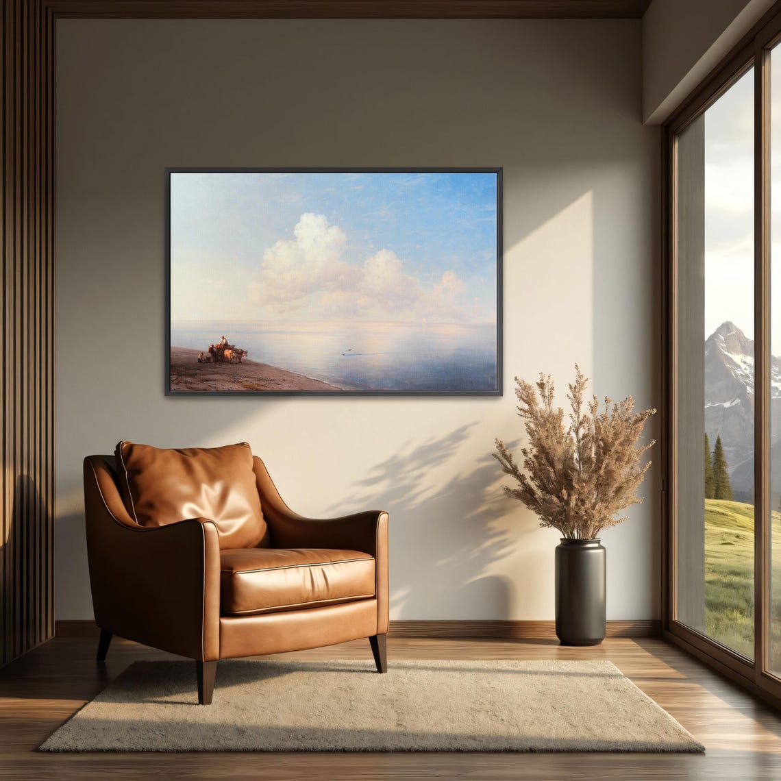 Horse Cart on the Shore under a Vast Cloudy Sky Seascape Poster - Image 4