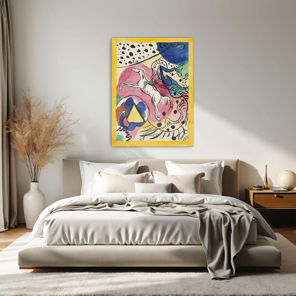 Framed Print Of Abstract Painting With A Horse Geometric Wall Art Pink And Blue Bedroom Artwork Art Nouveau Watercolor Painting - Image 2