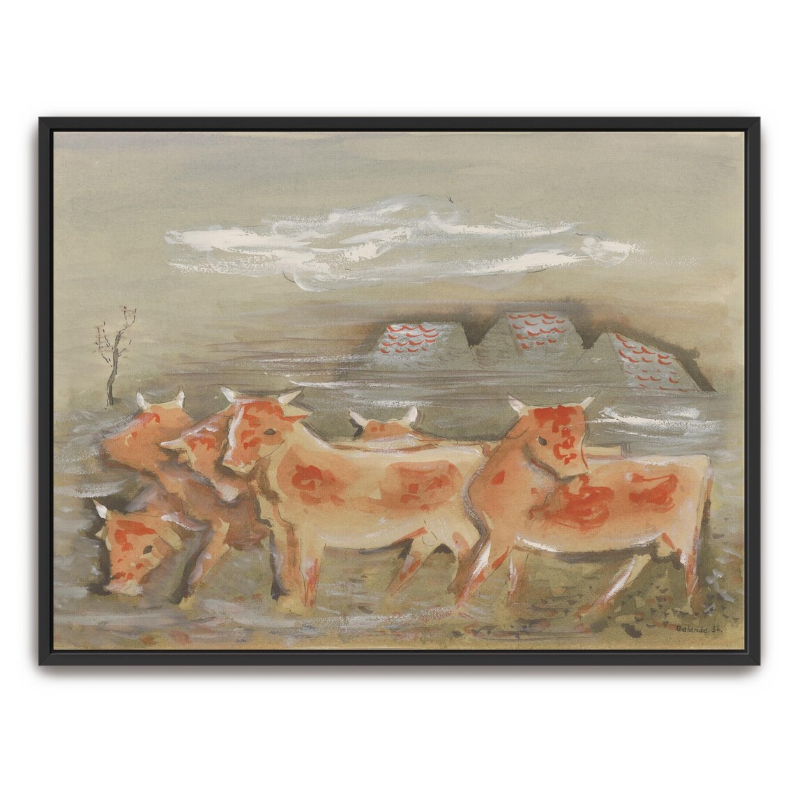 Loose Watercolor Painting Of A Herd Of Red And White Cows Poster