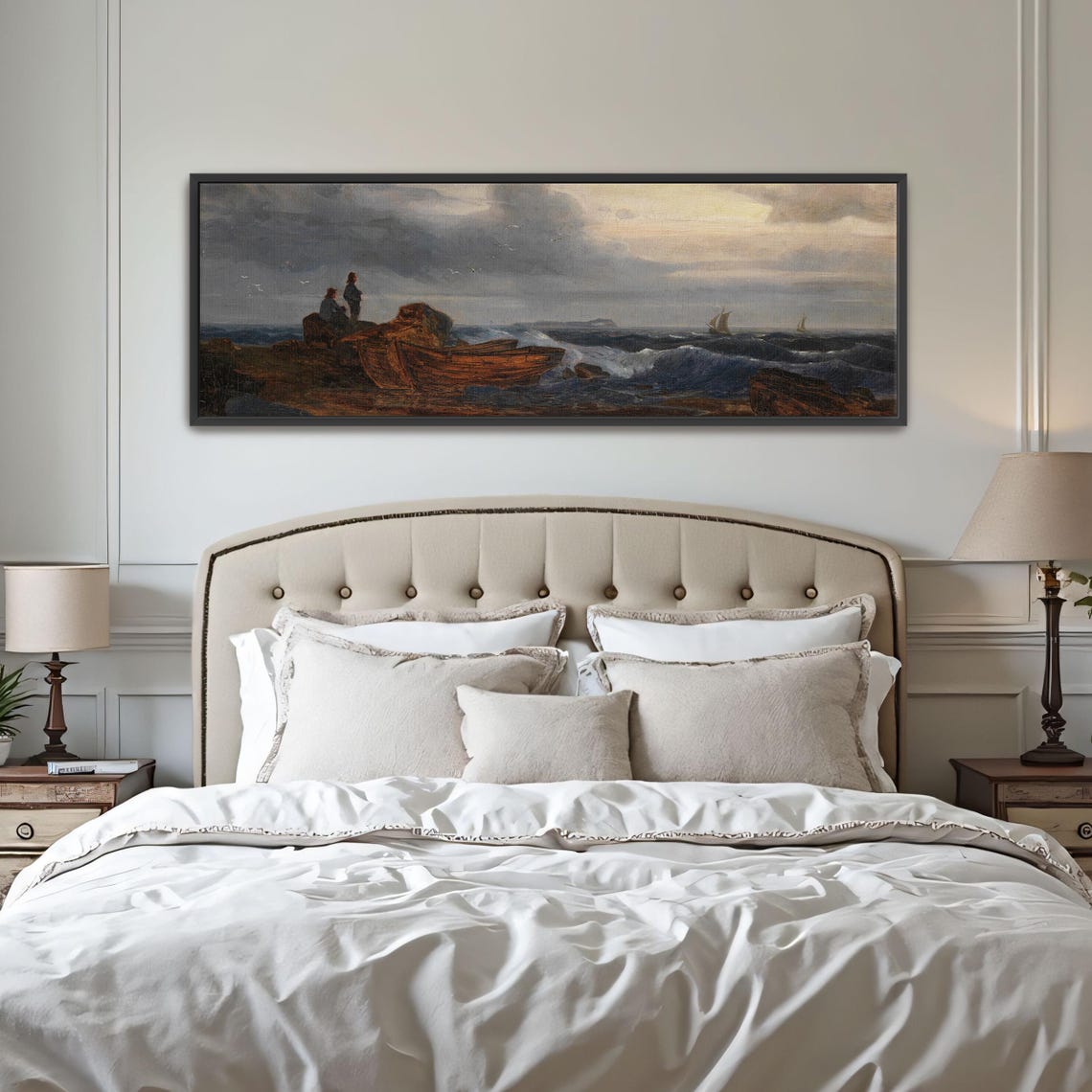 Stormy Seascape With Two Figures and a Beached Rowboat Poster - Image 4
