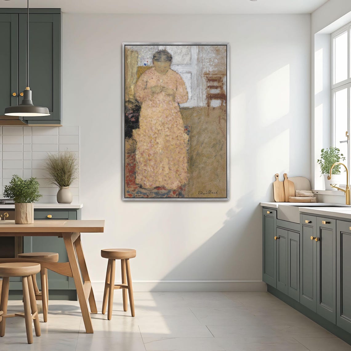 Woman In Pink Dress Knitting By Window Impressionist Portrait Poster - Image 2