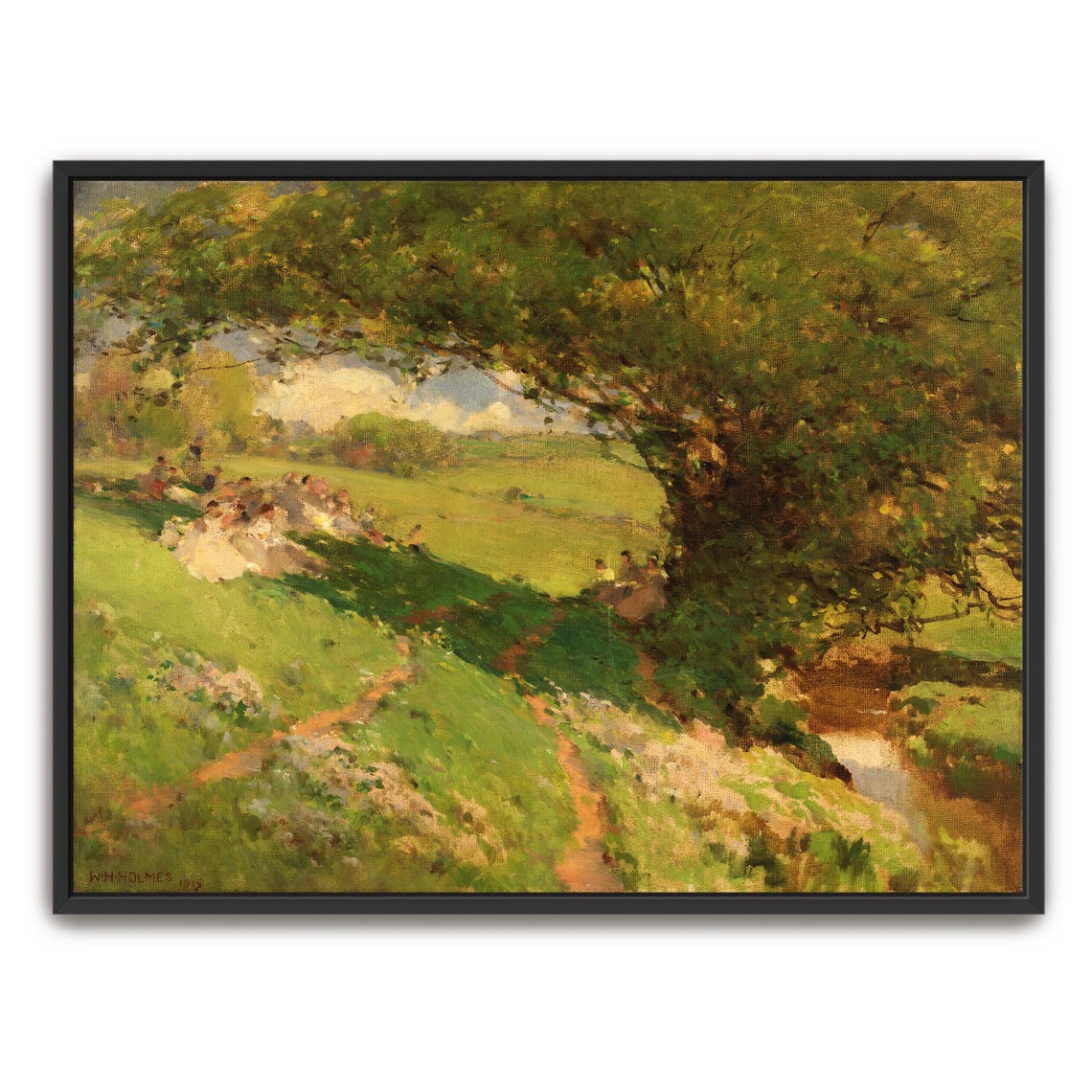 Figures Resting Under a Shady Tree Summer Meadow Vintage Art Print