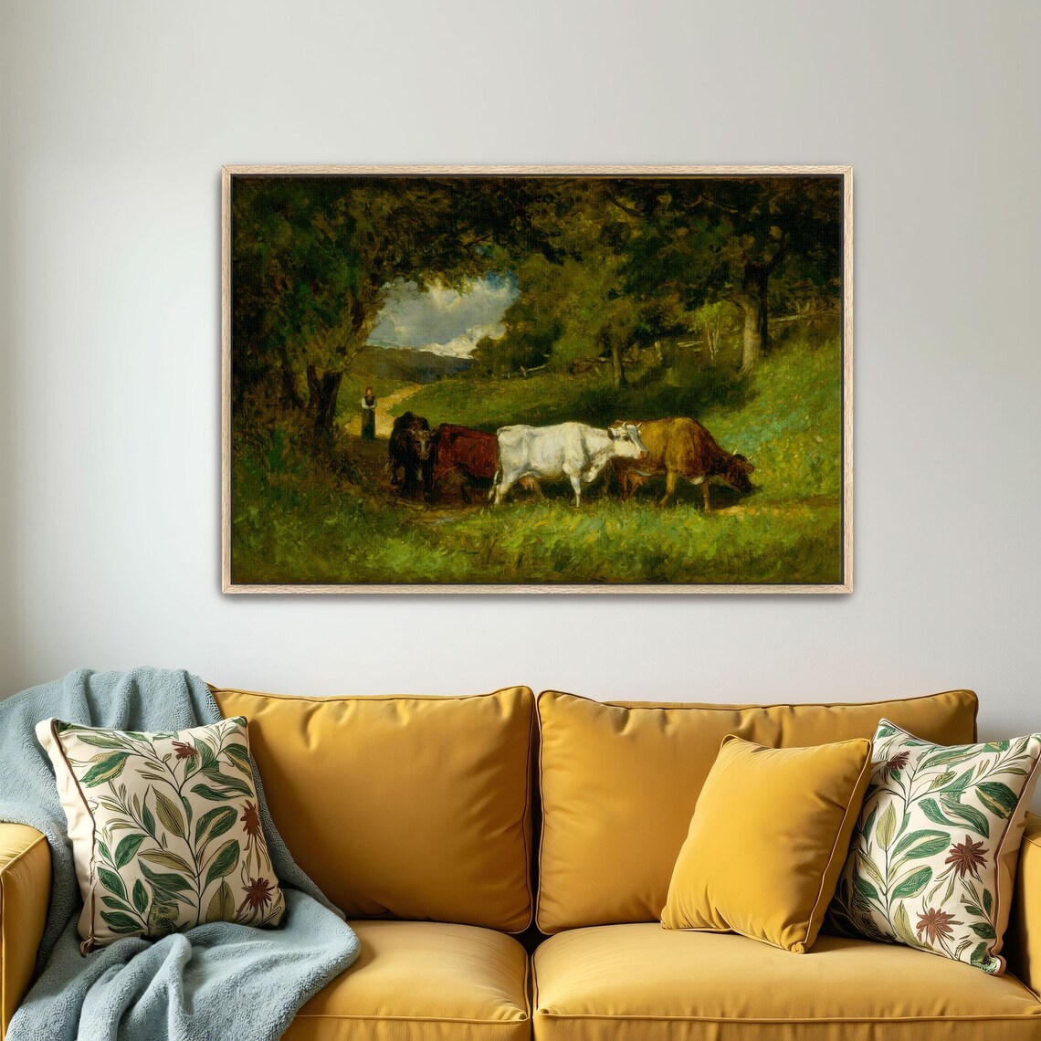 Vintage Pastoral Painting Of Cows With A Woman In A Field Poster - Image 4