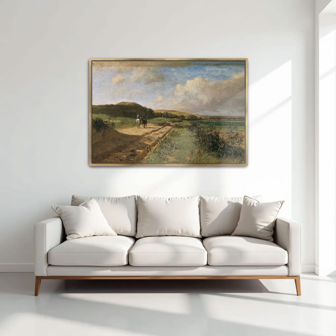 Framed Wall Art Of Horseback Rider On A Country Road Landscape Print Green And Brown Living Room Art Rustic Oil Painting
