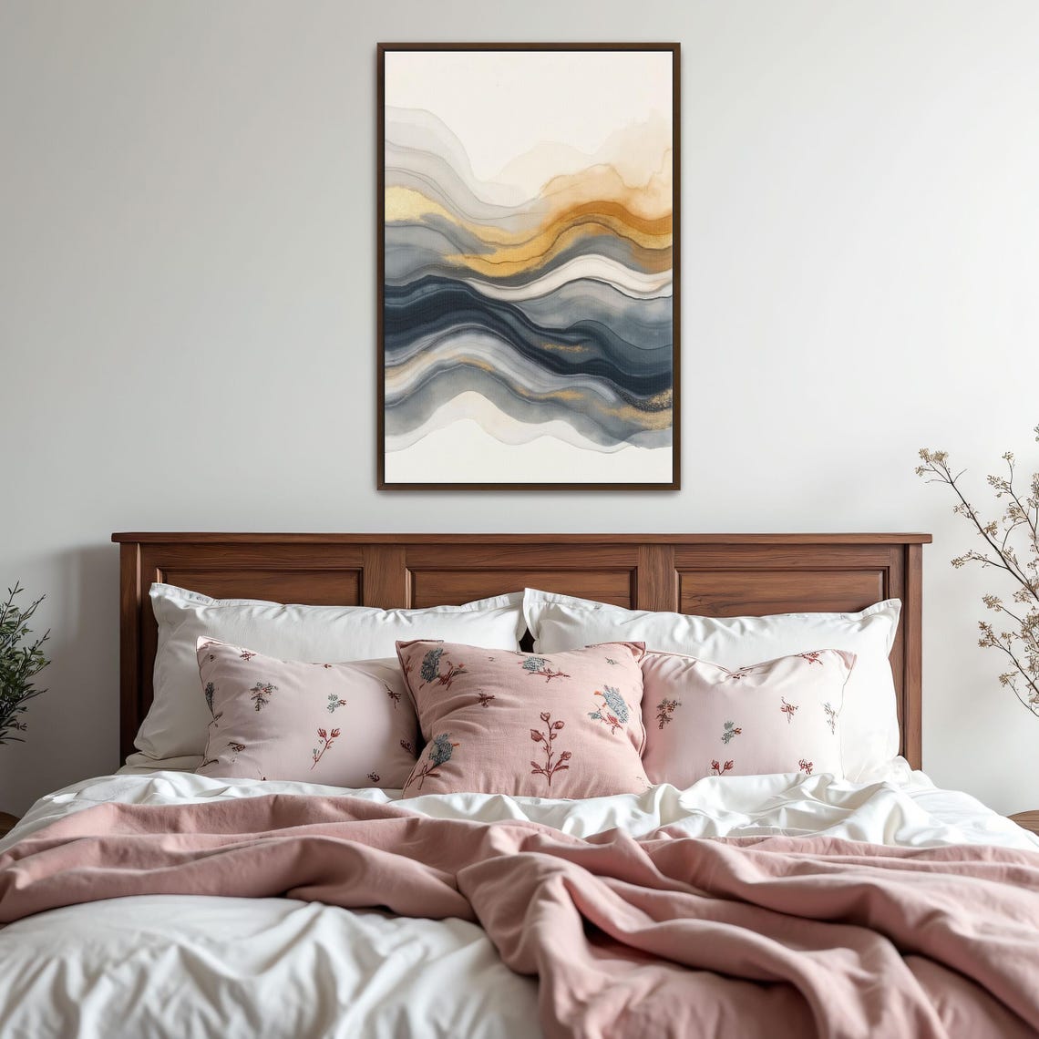 Abstract Gold And Slate Grey Layered Watercolor Wave Art Framed Poster - Image 5