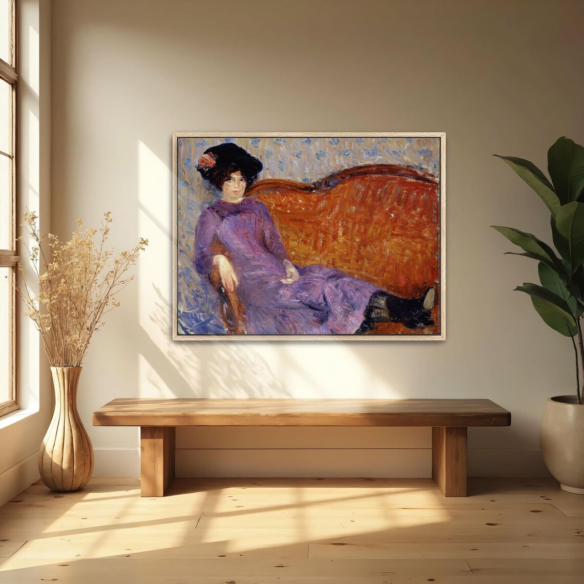 Woman In A Purple Dress Reclining On A Couch Portrait Poster - Image 4