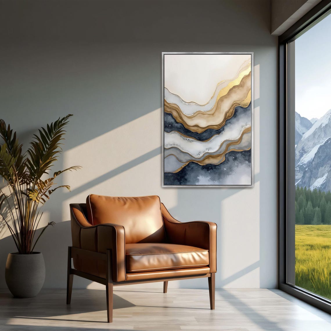 Gold White And Navy Diagonal Layers Abstract Modern Decor Poster - Image 2
