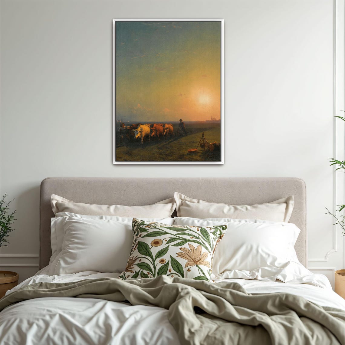 Golden Sunset Landscape with Cows and Farmers in a Field Poster - Image 3