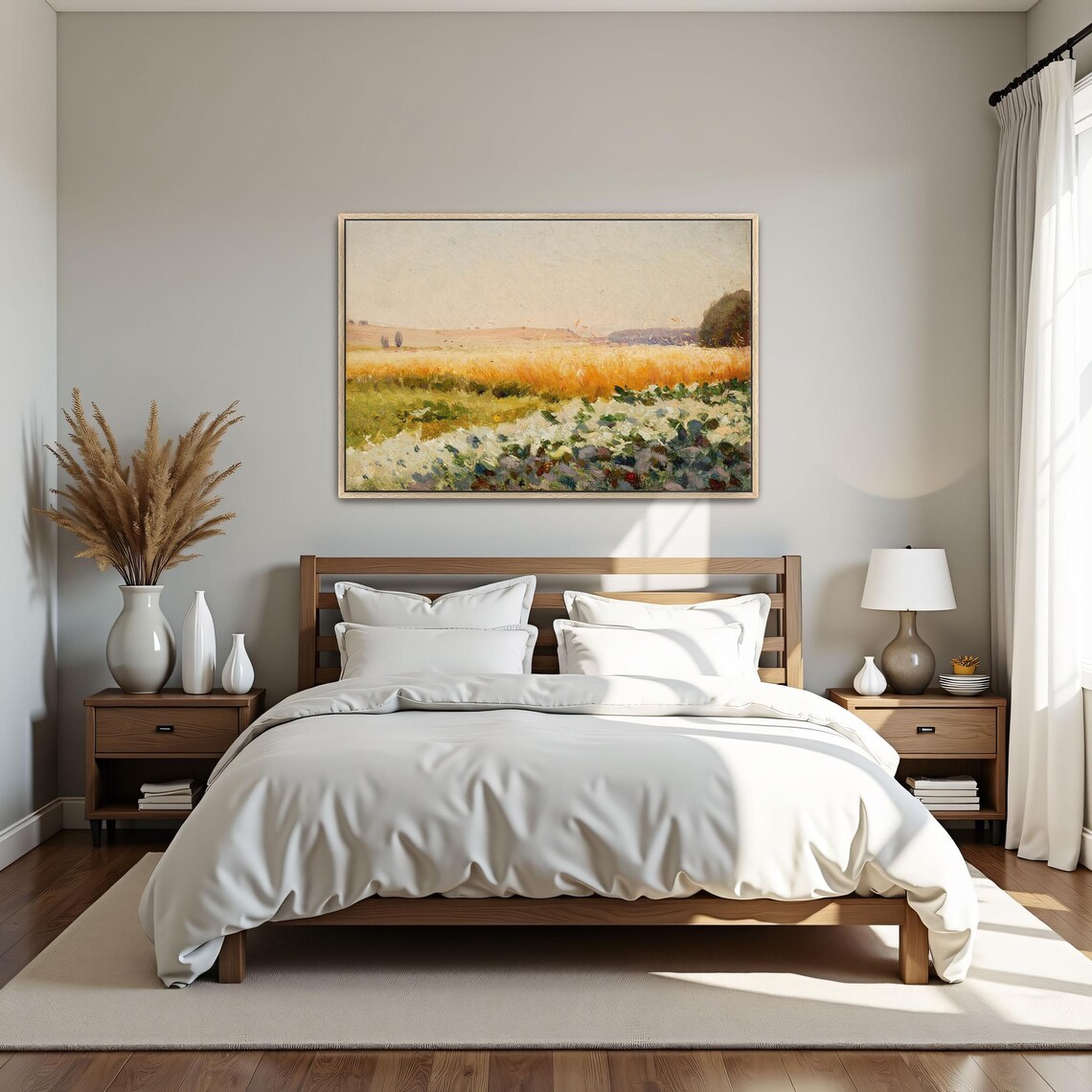 Framed Wall Art Of Field Of Cabbage With Distant Trees Landscape Wall Art Green And White Entryway Decor Rustic Oil Painting - Image 5