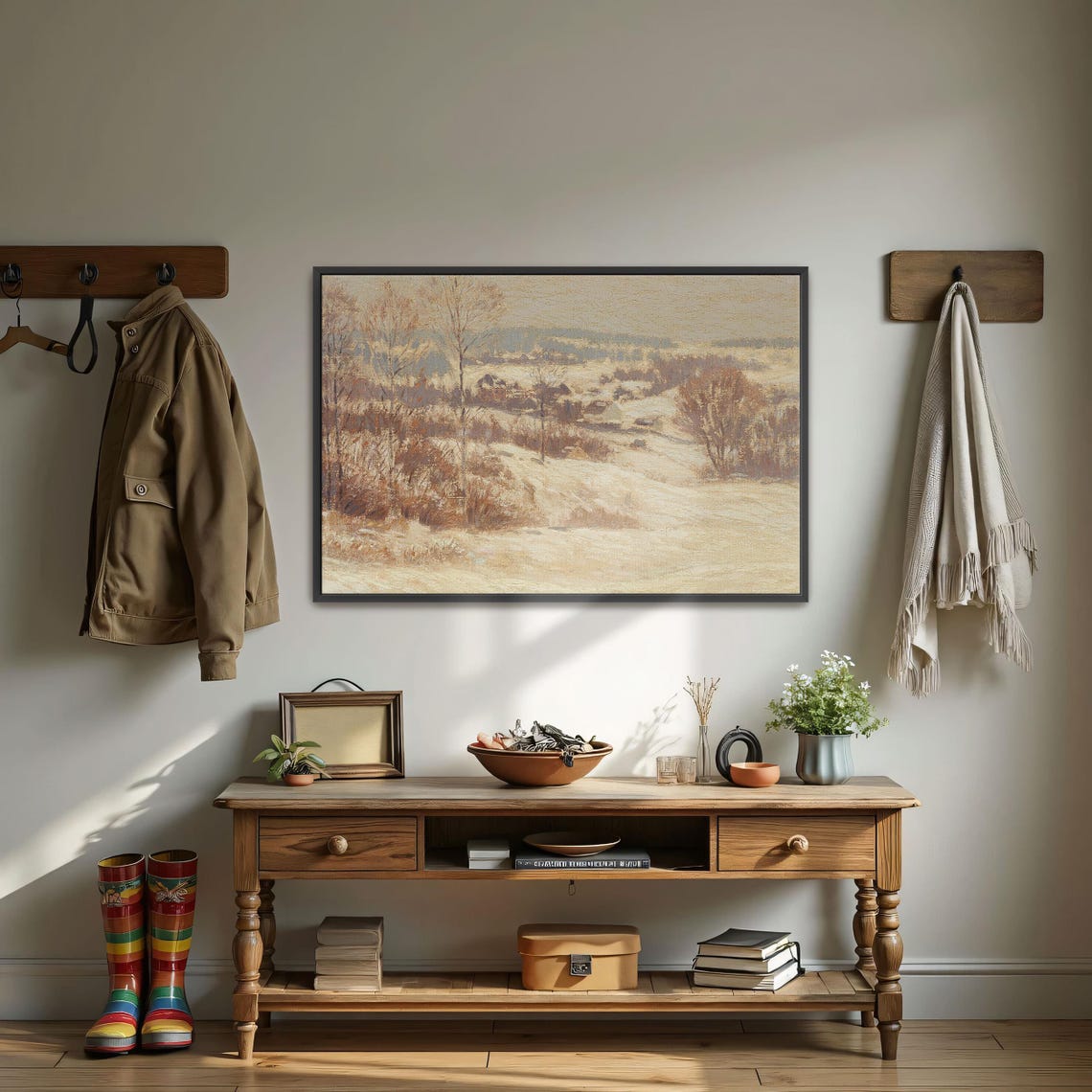 Snowy Winter Hills with Bare Trees Muted Calm Landscape Poster - Image 4