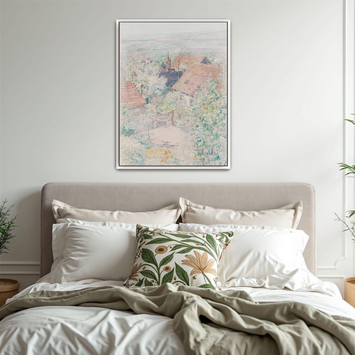 European Village Rooftops Among Trees Impressionist Landscape Poster - Image 3