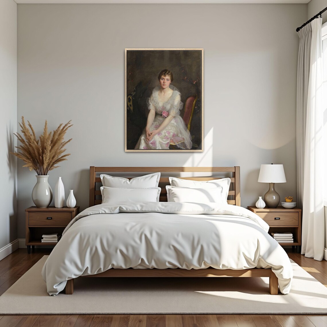 Portrait of a Woman in a White Floral Dress Classic Painting Poster - Image 5
